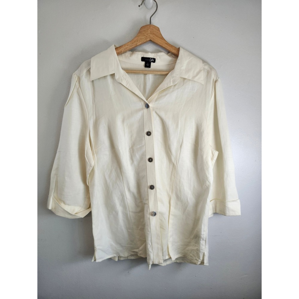 East 5th Ivory Linen Blend Button Front Blouse Large Coastal Grandmother - Picture 2 of 8